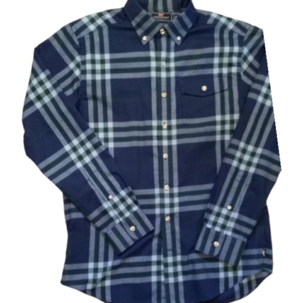 VINYARD VINES Blue Plaid SOFT FLANNEL OXFORD Medium